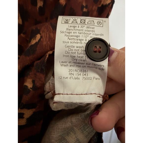 Sezane Will Linen Mini Dress Brown Leopard Print Sz Fr 36 US 4 XS Small - Picture 6 of 8